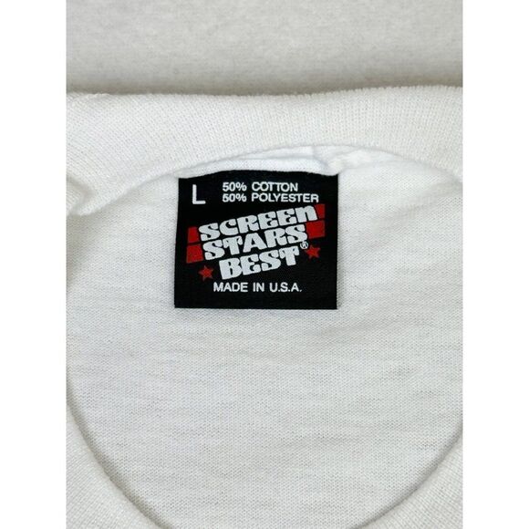Vintage 90s Consumer Credit College T-Shirt Large White Money Single Stitch - Picture 5 of 10